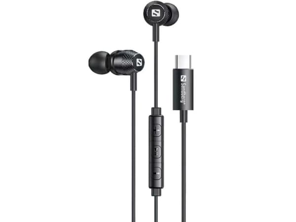 Sandberg USB-C/A In-Earset with Line-Mic, Wired, Calls/Music, 20 - 20000 Hz, 28 g, Headset, Black