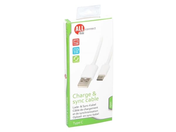 Allride Connect 2,0 ladekabel USB til USB-C, 1,2m, hvid