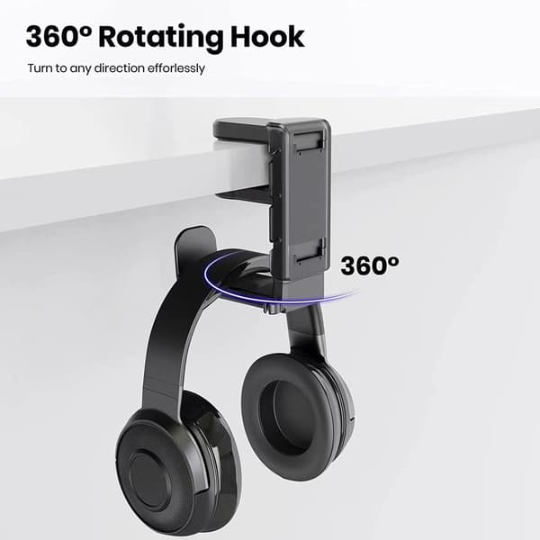 Skrivebordsstativ til gaming-headset og 2 håndcontrollere med drejeligt design