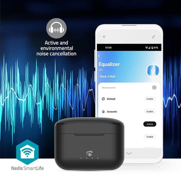 Nedis Fullt Trådløse hodetelefoner | Hybrid (ENC + ANC) | Bluetooth® | Maksimal batteritid: 36 timer | Touch kontroll | Ladeboks | Trådløs ladeetui |