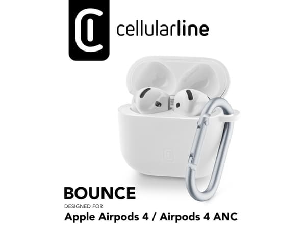 Airpods 4 latauskotelo Cellular Line Bounce, silikonia, valkoinen