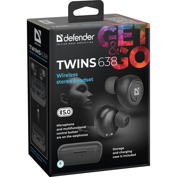 Ear Bluetooth hörlurar Defender Twins 638 Svart