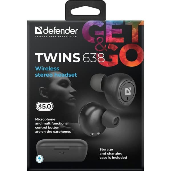 Ear Bluetooth hörlurar Defender Twins 638 Svart