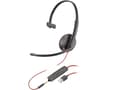 Miniatyrbilde 1 av 2: POLY Blackwire 3215 monauralt USB-A-hodesett (bulk), Koblet med ledninger (ikke trådløs), Kontor/kundesenter, 96 g, Hodesett, Sort, Rød