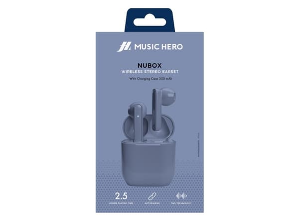 Nubox True Wireless Stereo høretelefoner. Blå