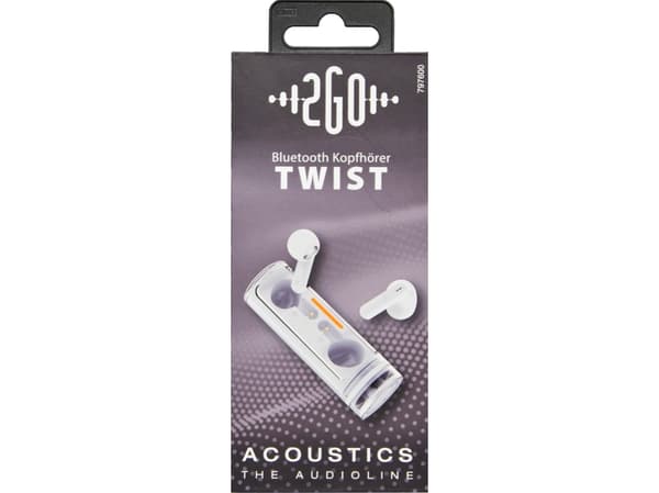 2GO Twist, True Wireless Stereo (TWS), Samtaler/musikk, 20 - 20000 Hz, 47 g, Hodesett, Hvit
