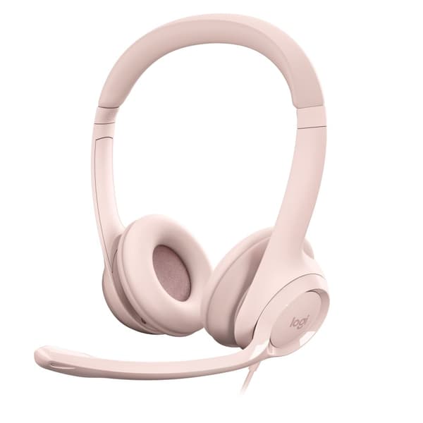 Logitech H390 Wired Headset for PC/Laptop, stereohodetelefoner med støyreduserende mikrofon, USB-A, ROSE