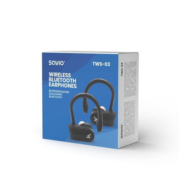 Savio TWS-03 trådløse Bluetooth høretelefoner, sorte