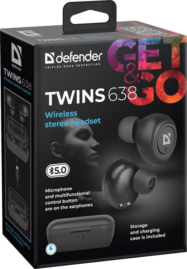 Defender Twins 638 Langattomat Kuulokkeet Nappikuulokkeet Puhelut/Musiikki Bluetooth Musta