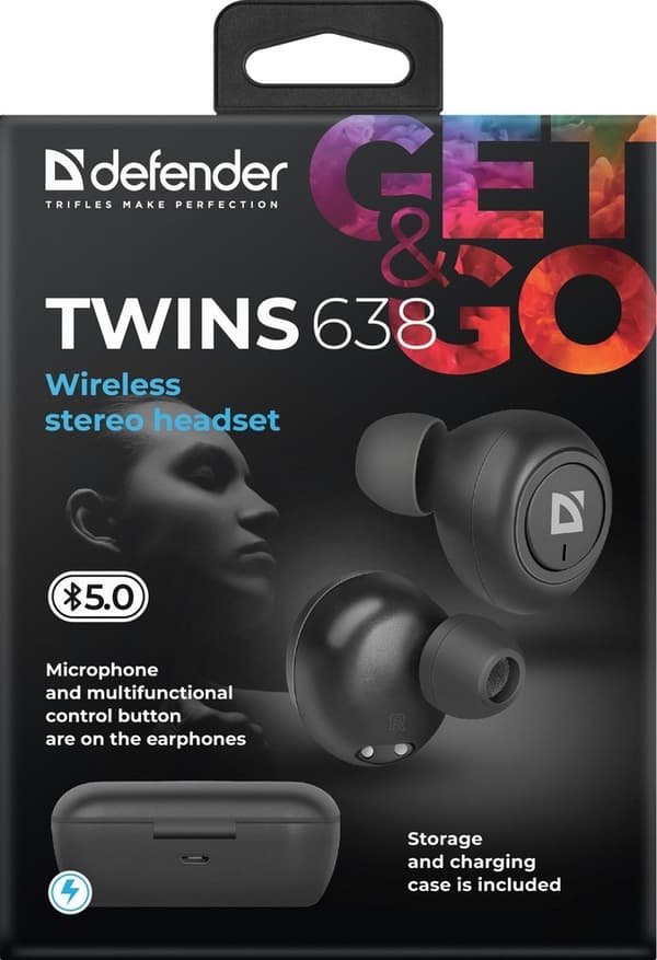 Defender Twins 638 Langattomat Kuulokkeet Nappikuulokkeet Puhelut/Musiikki Bluetooth Musta