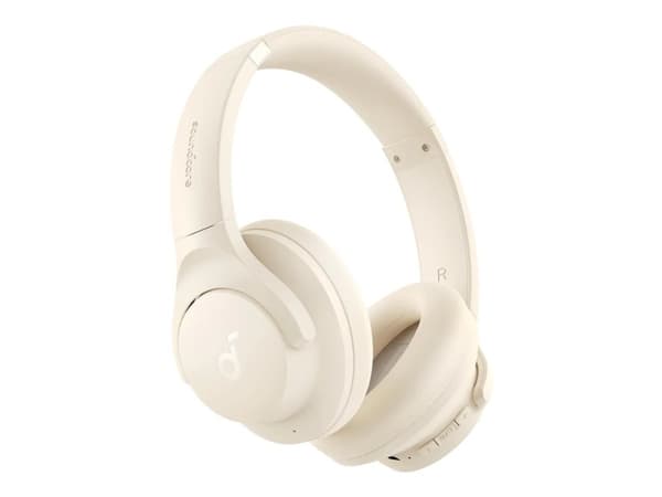 Soundcore Q20i - Hodetelefoner med mikrofon - full størrelse - Bluetooth - trådløs, kablet - aktiv støydemping - 3,5 mm jakk - hvit
