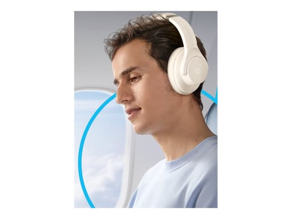 Soundcore Q20i - Hodetelefoner med mikrofon - full størrelse - Bluetooth - trådløs, kablet - aktiv støydemping - 3,5 mm jakk - hvit