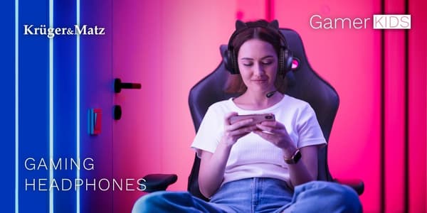 Kruger&Matz Gamer Kids On-Ear Gaming-hovedtelefoner, Pink