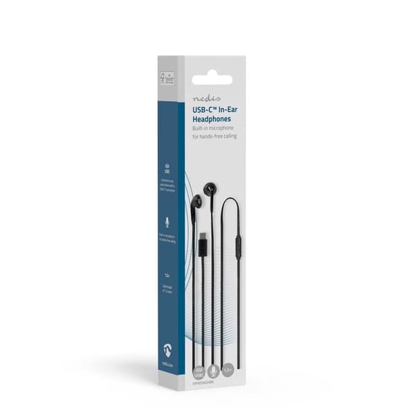Nedis Trådbundna Hörlurar | USB-C™ | Kabellängd: 1.20 m | Inbygd mikrofon | Volymkontroll | Svart