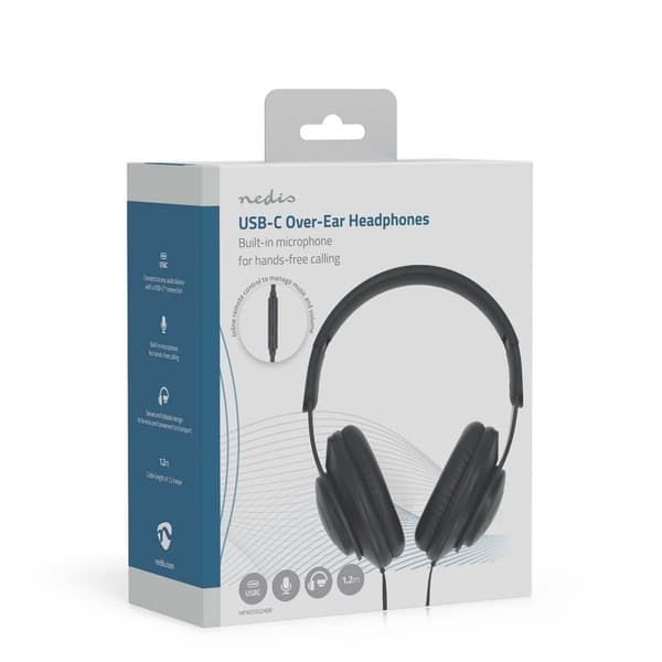 Nedis Over-Ear Kablede Hovedtelefoner | USB-C™ | Kabellængde: 1.20 m | Volumenkontrol | Sort