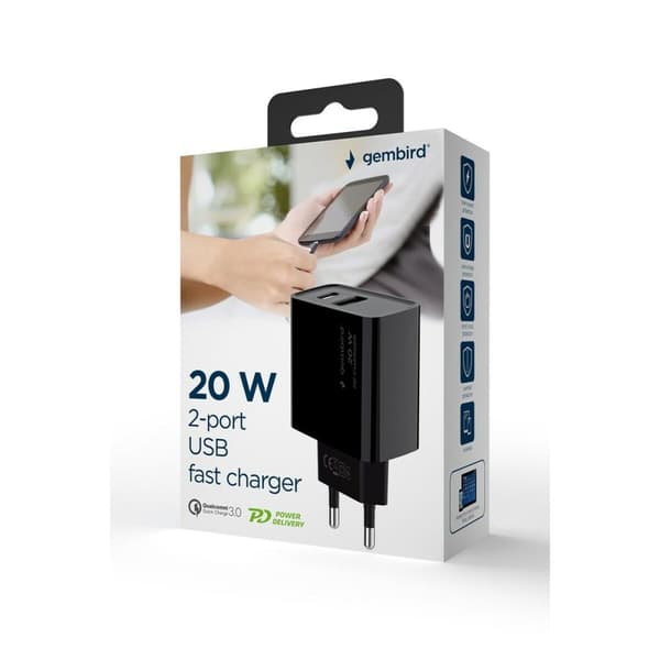 Vegglader GEMBIRD TA-UC-PDQC20-01-BK