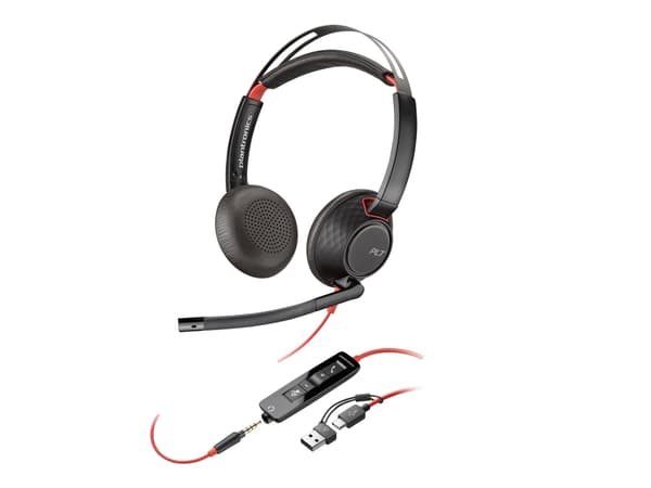 Poly Blackwire 5220 - Blackwire 5200 series - hodesett - on-ear - kablet - USB-C, 3,5 mm jakk - svart - Certified for Skype for Business, Cisco Jabbe