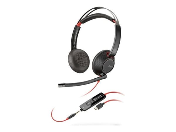 Poly Blackwire 5220 - Blackwire 5200 series - hodesett - on-ear - kablet - USB-C, 3,5 mm jakk - svart - Certified for Skype for Business, Cisco Jabbe