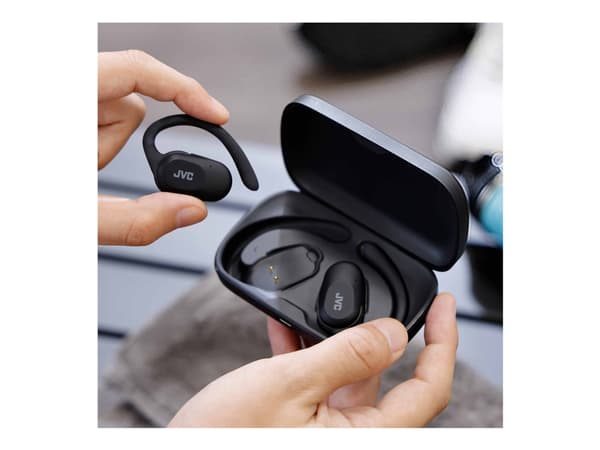 JVC HA-NP40T - True wireless-hodetelefoner med mikrofon - åpent øre - over-øret-montering - Bluetooth - svart