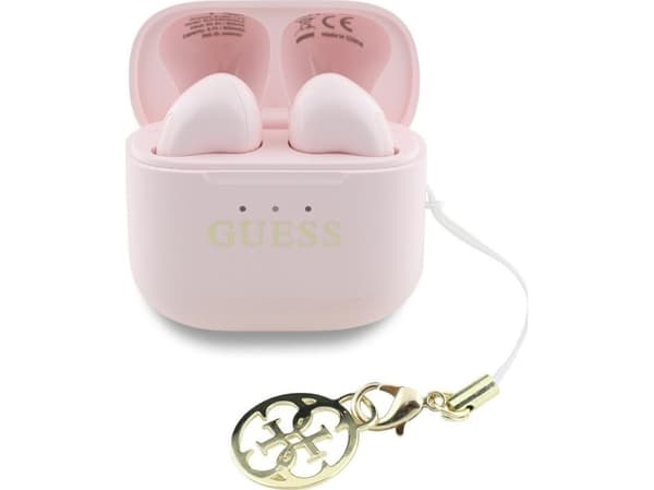 TWS Guess Glossy Effect Tryckt Classic Logo &amp; Charm hörlurar rosa