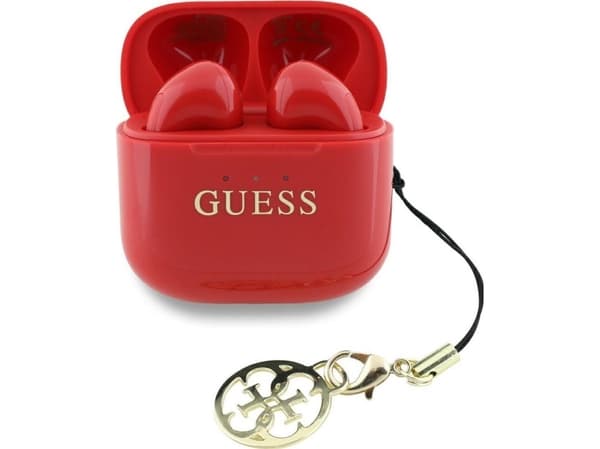 TWS-hodetelefoner Guess Glossy Effect trykt klassisk logo og sjarm rød