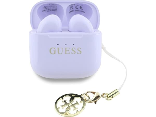TWS Guess kiiltävä vaikutus painettu Classic Logo &amp; Charm kuulokkeet laventeli