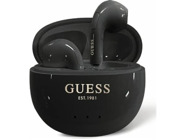 TWS Guess Glossy Effect Egg Shape Printed Classic Logo hörlurar i svart