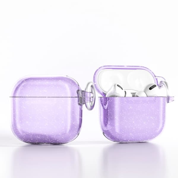 Glitrende beskyttelsesveske for AirPods 4 med metallklips - Lilla