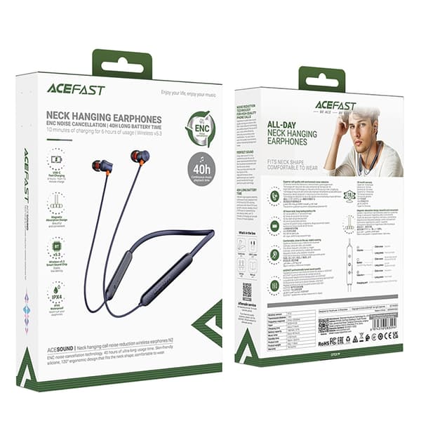 Acefast In-Ear Hörlurar Trådlösa Bluetooth 5.3 ENC Halslinning - Blå