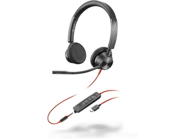 HP Poly Blackwire 3325M USB-C Stereo Headset + 3.5mm Jack + USB-C/A Adapter (Black, Certified for Microsoft Teams)