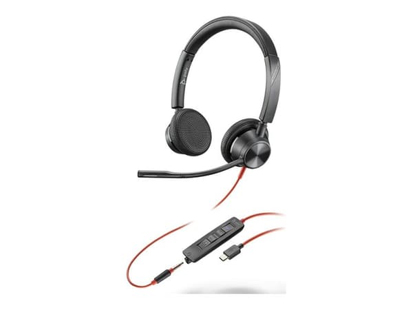 HP Poly Blackwire 3325M USB-C Stereo Headset + 3.5mm Jack + USB-C/A Adapter (Black, Certified for Microsoft Teams)