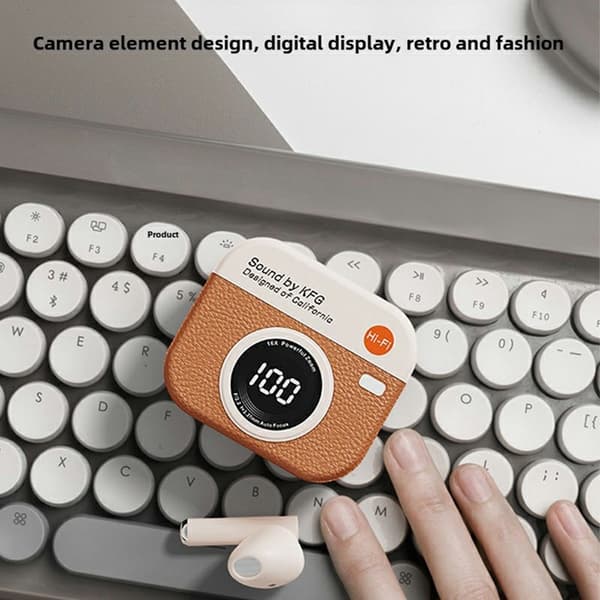 Retro Kameradesign Bluetooth hörlurar Brusreducering In-Ear Hörlurar - Vit