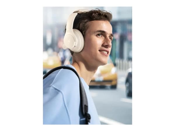 Soundcore Q20i - Hodetelefoner med mikrofon - full størrelse - Bluetooth - trådløs, kablet - aktiv støydemping - 3,5 mm jakk - hvit
