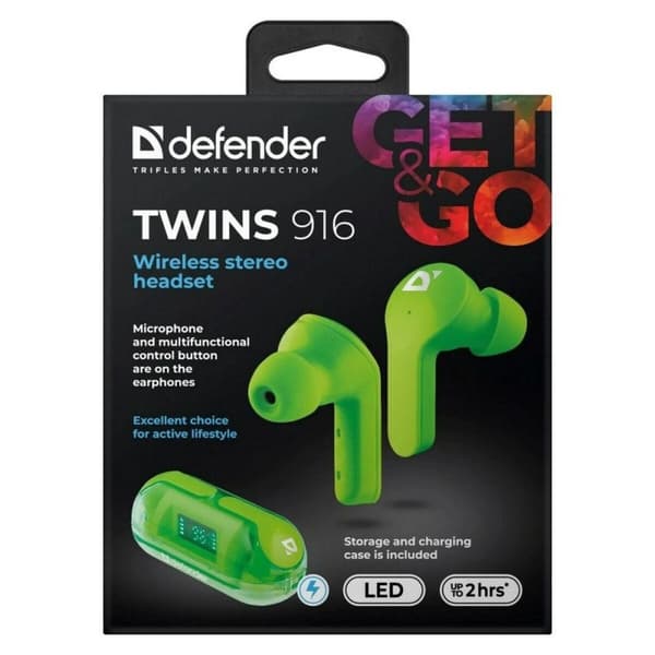 Trådlösa hörlurar med laddningsetui Defender TWINS 916 Grön