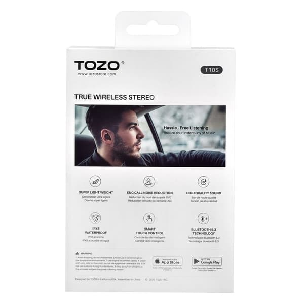 Trådløse høretelefoner med etui til opladning TOZO T10S Sort