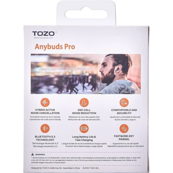 Trådlösa hörlurar med laddningsetui TOZO Anybuds Pro Svart