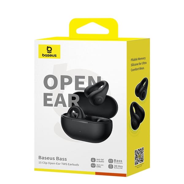 Baseus Bass 15 Clip Open Ear Headset Ægte Trådløst Stereo (TWS) In-ear Opkald/Musik Bluetooth Sort