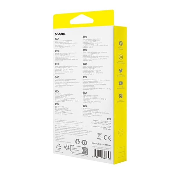 Baseus Encok CZ20 Headset Trådbundet In-ear Samtal/Musik USB Typ-C Vit