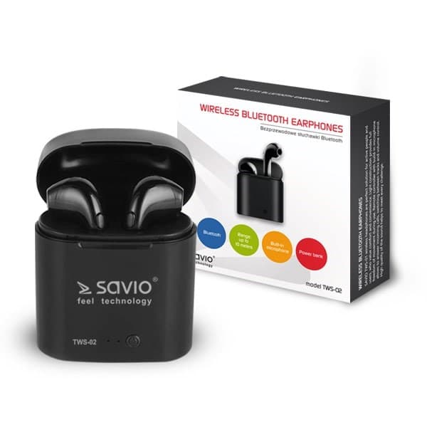 Savio TWS-02 Langattomat Bluetooth-kuulokkeet, Musta