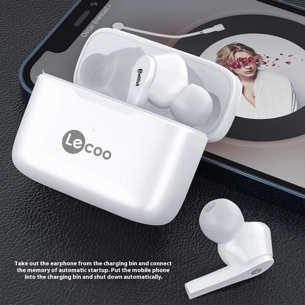 LENOVO LECOO In-Ear trådløse øretelefoner Bluetooth-hovedtelefoner Opladningsetui - Sort