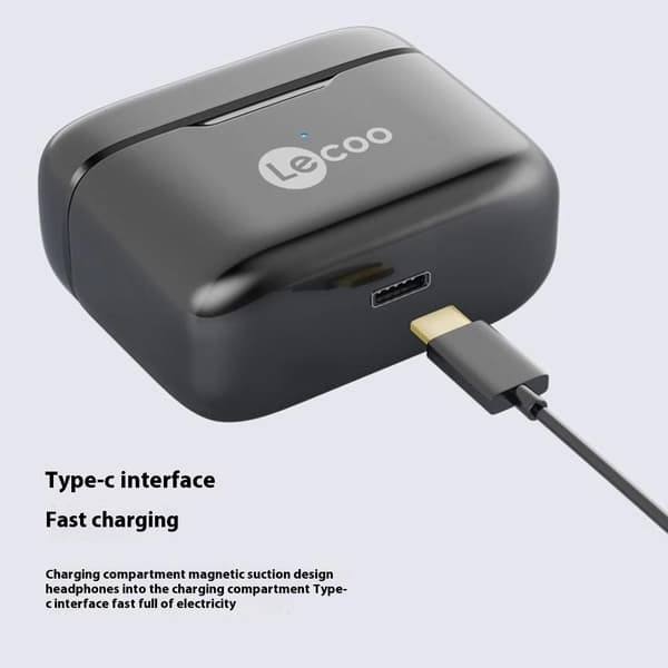 LENOVO LECOO In-Ear trådløse øretelefoner Bluetooth-hovedtelefoner Opladningsetui - Sort