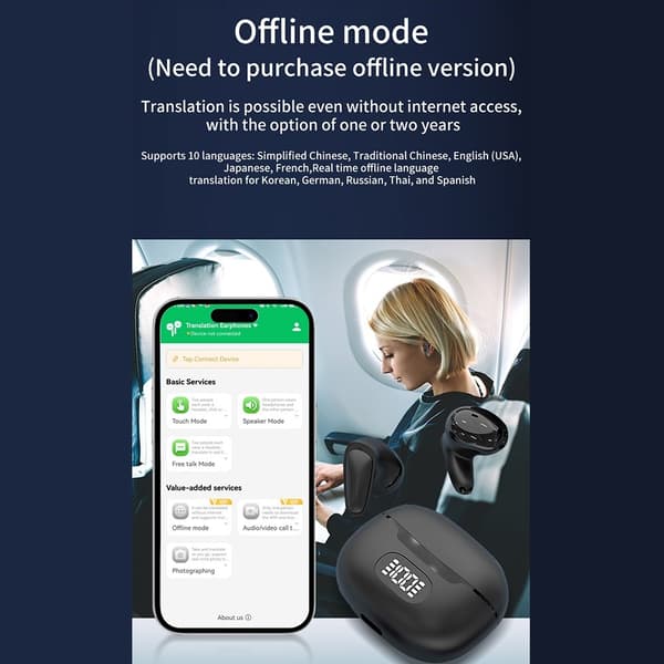 150 Sprog Oversættelse Oversætter Smart Voice Bluetooth In Ear-hovedtelefoner - Sort