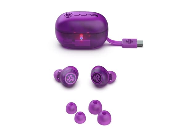 JLab Go Pop ANC, True Wireless Stereo (TWS), 20 - 20000 Hz, Samtaler/musikk, Hodesett, Lilla, Gjennomsiktig