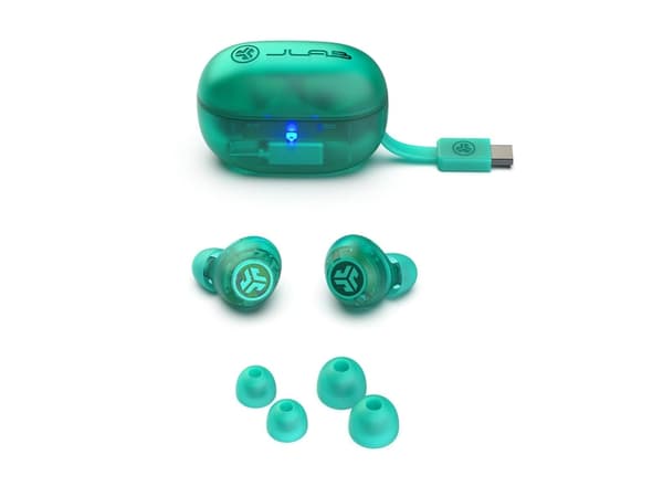 JLab Go Pop ANC, True Wireless Stereo (TWS), 20 - 20000 hz, Samtal/musik, Headset, Turkosblå, Transparent