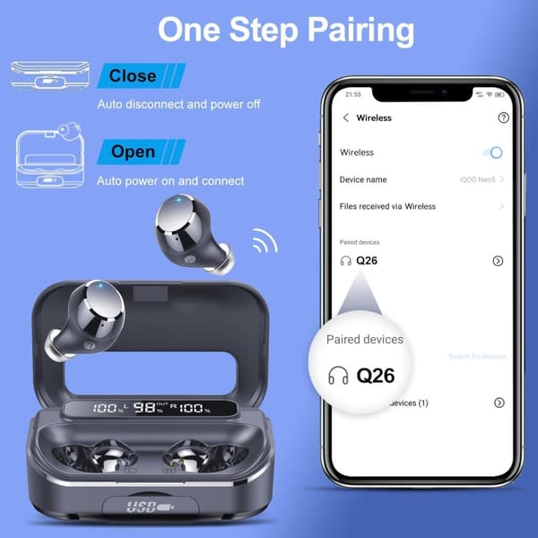 Q26 Bluetooth-kuulokkeet Digitaalinen näyttö In-Ear Langattomat kuulokkeet PowerBank-toiminto