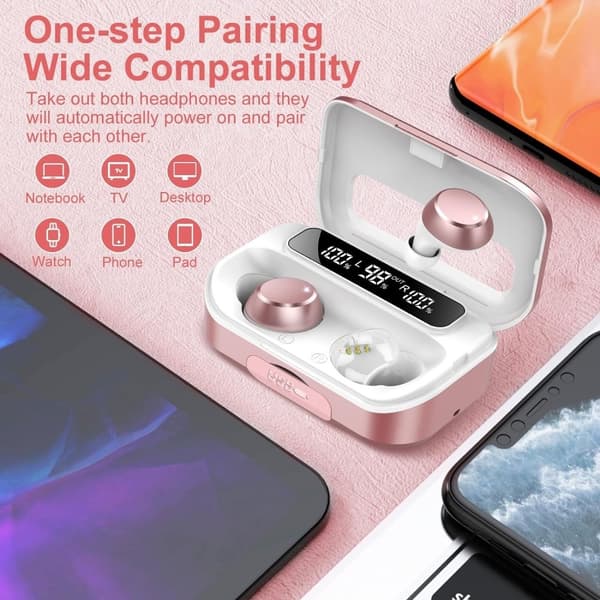 Q26 Bluetooth-hodesett Digital Display In-Ear trådløse hodetelefoner PowerBank-funksjon - Rosa