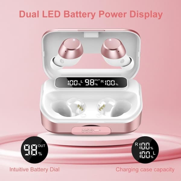 Q26 Bluetooth-hodesett Digital Display In-Ear trådløse hodetelefoner PowerBank-funksjon - Rosa