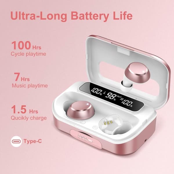 Q26 Bluetooth-hodesett Digital Display In-Ear trådløse hodetelefoner PowerBank-funksjon - Rosa