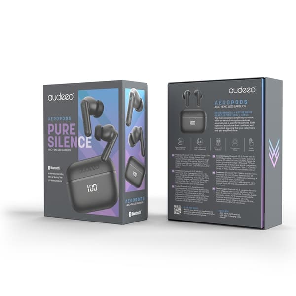 Audeeo Aeropods ANC + ENC LED Earbuds - Svart