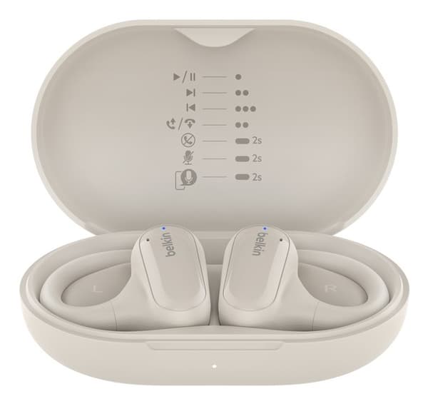 Belkin SoundForm ClearFit Headset Ægte Trådløst Stereo (TWS) Ørekrog Opkald/Musik/Sport/Hverdag Bluetooth Sand